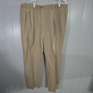 Jos. A. Bank Pleated Trousers Mens 42x30 Tan Linen Cotton Blend Cuffed Khakis